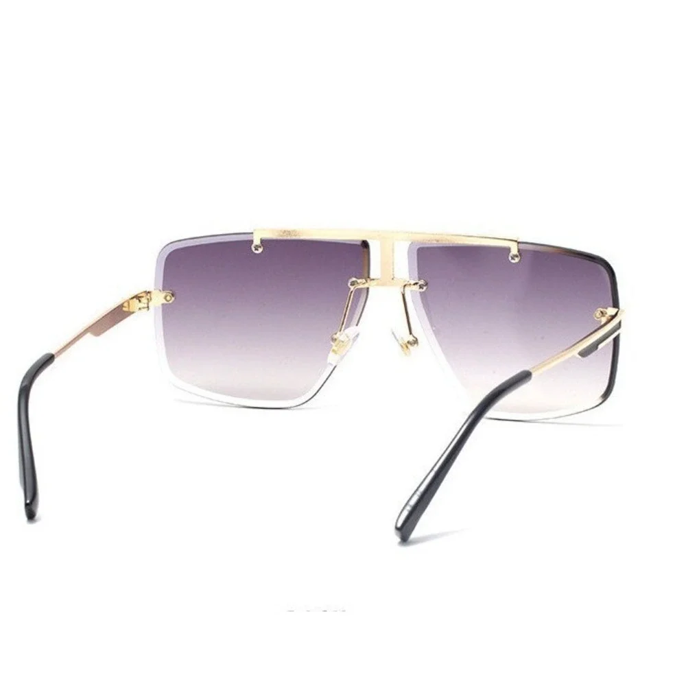Rimless Sunglasses Women Black Lens Gold Frame Square Shades Classic Retro Gafas